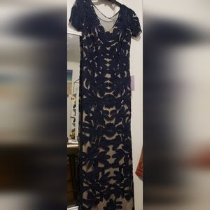 Navyblue dress with nude lining. Long dress.